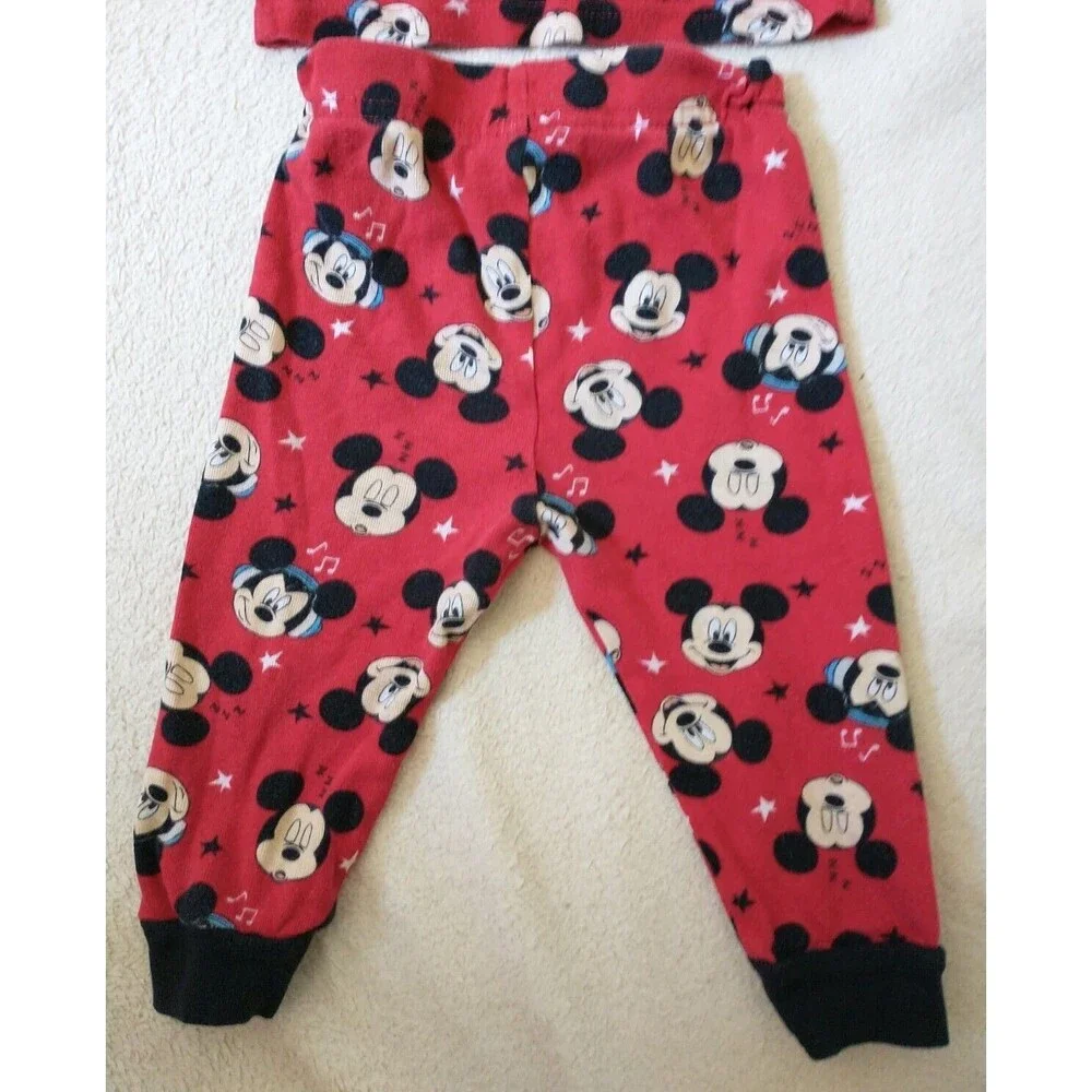 Disney Mickey Mouse Pajama Set Boy Toddler 24M Red Cotton All Over Print